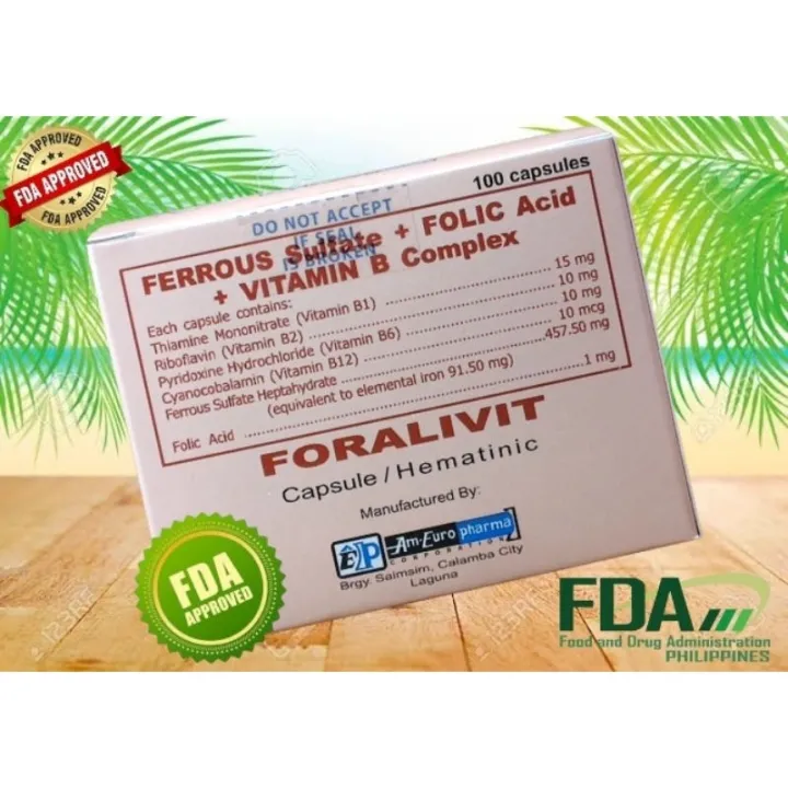 FORALIVIT (Ferrous Sulfate Folic Acid Vitamin B-Complex) 100 Capsules ...