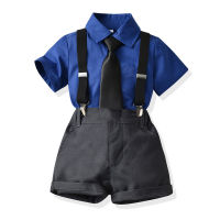 top and top Summer Kids Boys Gentleman Clothing Sets Short Sleeve Shirt Tops with Bowtie Suspenders Shorts Children Formal Suits