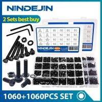 NINDEJIN 2 Sets Hex Socket Screw Kit Button Cap head Carbon Steel Allen Head Screw Set 1060pcs Fasteners