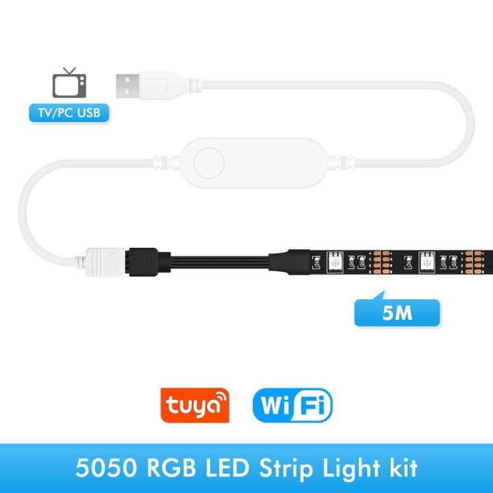 ไฟแถบไฟ-led-ทีวี-usb-เทปrgb-หน้าจอแผ่นเรืองแสง-wifi-อัจฉริยะยืดหยุ่นได้ไฟด้านหลังทีวีรองรับ-alexa-google-50ซม-1ม-2ม-3m-4ม-5ม