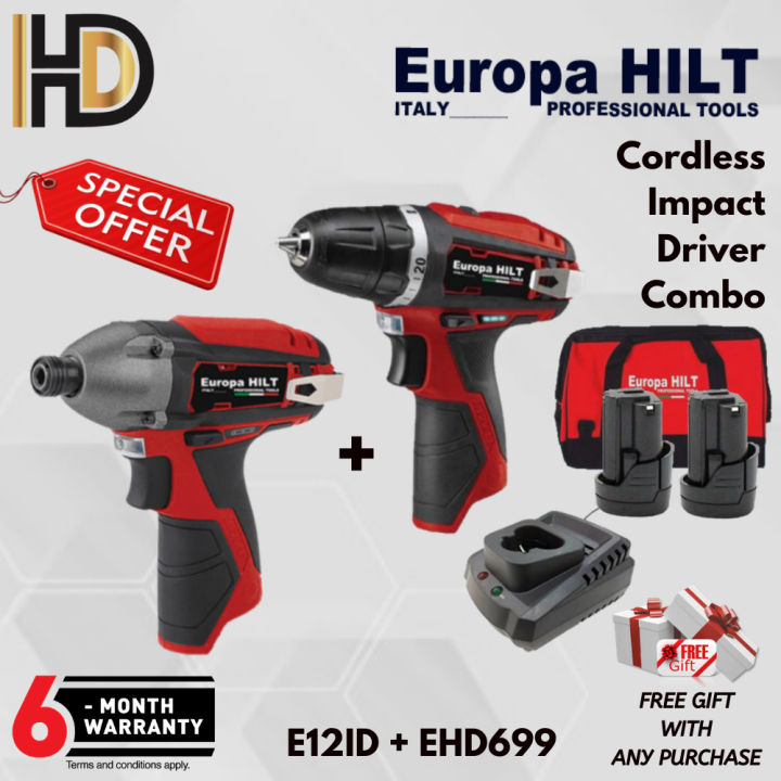 Europa Hilt 12V Combo Package EHD699 Cordless Drill & E12ID Impact ...