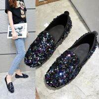 ℡☋✐ Sequin Shoes New Spring Autumn Women Flat Shoes Bling Soft Bottom Comfortable Single Shoes Cloth Shoes Female Casual Shoes 35-40