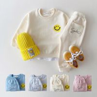 (TER)Korea Baby Boy Clothes Set Toddler Kids Clothes Cute Smiley Print Mock 2pcs Sweatshirt + Jogger Pant Baby Girl Tracksuit Outfits