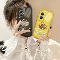 เคสโทรศัพท์ Phone Case เคส VIVO Y27 Y78 4G 5G 2023 หรูหราสง่างาม Rhinestone หงส์สายคล้องไข่มุกป้องกันเลนส์ซองนุ่มใสสีทึบ