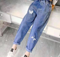 LittleQueenOfficial Celana Jeans Denim การ์ตูนแฟชั่นสำหรับเด็กผู้หญิงวัยรุ่นเดนิมยีนส์เอวยางยืดกางเกงสำหรับด็กเสื้อผ้า1BP0371