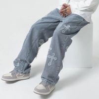 【YD】 Streetwear Men Baggy Jeans Trousers Hip Hop Mens thin Loose Pants Oversized Denim