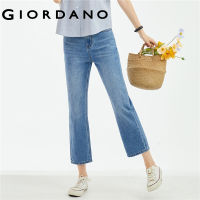 GIORDANO Women Jeans Contrast Color Fake Pocket 100% Cotton Denim Jeans High Waist Straight Casual Cropped Denim Pants 18423203