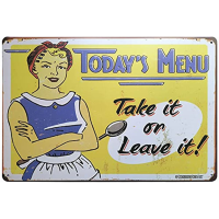 Retro Vintage Kitchen Metal Sign-เมนูวันนี้ใช้หรือทิ้งไว้-ตกแต่งผนังสำหรับห้องครัว