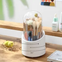 Makeup Brush Storage Bucket Dustproof Eye Shadow Lipstick Cosmetic Storage Box Desktop 360° Rotating with Division Pen Holder