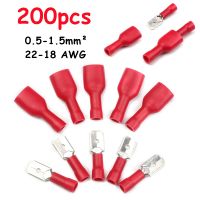 200/100PCS 22-18 AWG Female Male Wire Crimp Spade Lug Terminals Cold Pressing Insulated Wire Cable Plug Electrical Connector Red