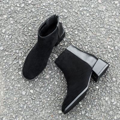 Sepatu BOOT Pendek ส้นสูงปานกลางสำหรับผู้หญิง,ใหม่ไซส์ใหญ่เข้าได้กับทุกชุดให้ความอบอุ่นส้นหนาสั้นเกาะอกสไตล์เกาหลีมาร์ตินรองเท้าผ้าฝ้ายฤดูหนาว
