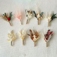 Mini Dried Flower Bouquet Boutonnieres Wedding Groomsmen Buttonholes Pampas Grass Bridesmaid Flower Birthday Cake Table Decor Shoes Accessories