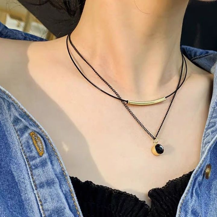 double-layer-necklace-womens-2022-new-high-end-niche-design-collarbone-chain-light-luxury-fashion-black-haoshi