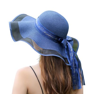 หมวกฟางถักสำหรับผู้หญิงแฟชั่นฤดูร้อนสไตล์โบฮีเมียนชายหาดพับได้มีเชือกถักหมวกลำลอง