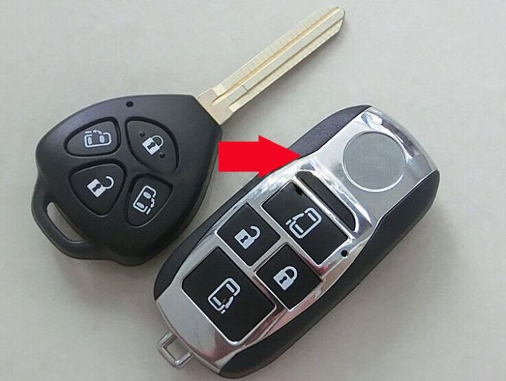 เคสรีโมกุญแจแบบพลิกพับได้ปรับได้4ปุ่มสำหรับ Toyota คัมรี่เอวาลอน Corolla RAV4ฝาครอบกุญแจสำรอง Venza Yaris 5ชิ้น/ล็อต