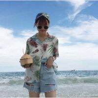 Ready Stock Summer Women Half Sleeve Print Hawaiian Shirts Women Beach Clothes Chiffon Blouse