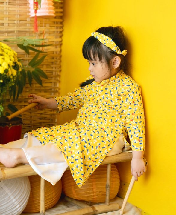 Áo dài bé gái BYZU thiết kế kiểu truyền thống chất vải lụa màu ...