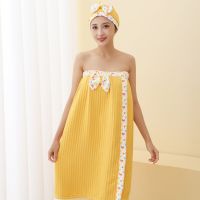 Waffle Bath Skirt Can Wear Bath Towel Womens Home Spa Bath Towel Beach Bathrobe Absorbent Bath Towel Dry Hair Cap Towels