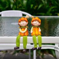 Set 2 Pumpkin Girls Ornaments Garden Micro Landscape Decoration Ceramic Crafts Cartoon Dolls Harvest Festival Desktop Home Decor