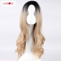 LANLOVEผู้หญิงยาวWavy Full Wigsรากสีบลอนด์Ombreวิกผมคอสเพลย์อุปกรณ์ต่อผม