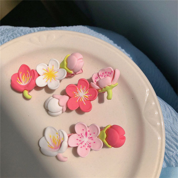 ที่ติดผมสีชมพูซากุระบานสีพีชเครื่องประดับผมกิ๊ฟติดผมดอกไม้หวานผู้หญิงหญิงสาว