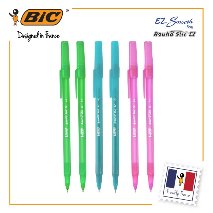 BIC Round Stic EZ Smooth Needle Ballpen 0.7mm Pack of 6 [2 Green, 2 ...