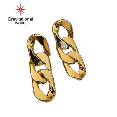 Gravitational Wave 1 Pair Dangle Earrings Thick Chain เครื่องประดับโลหะ Electroplating Openwork Earrings สำหรับสวมใส่ทุกวัน