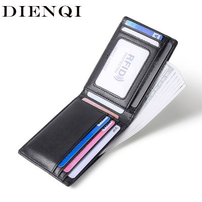 （Layor wallet）  DIENQI กระเป๋าสตางค์หนังข้าวด้านบนสำหรับผู้ชาย RFID ปิดกั้นบาง10ผู้ถือบัตรพับชายสตางค์บางกระเป๋าสตางค์กระเป๋าเงินกระเป๋า