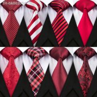 ☾ Barry.Wang New Arrival Mens Ties For Men Red Ties Set Fashion Woven Neck Tie Hanky Cufflinks Set For Wedding Party Business