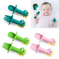 Baby Training Fork Spoon Set BPA Free Kids Soft Silicone Feeding Auxiliary Food Tableware Newbornrn Accessories Teether Bowl Fork Spoon Sets