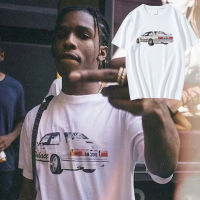 Rapper Asap Rocky วรรคเดียวกันรถพิมพ์เสื้อยืดผู้ชายผ้าฝ้ายแขนสั้นเสื้อยืดขนาดใหญ่ Harajuku Hip Hop Streetwear