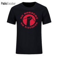 No Borders No Nations ANTIFA Antifascist Anarchy Anarchist T Shirt Loose Cotton Short sleeves T-Shirts For Men Cool T Shirts