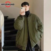 KYUSHUAD เสื้อแจ็คเก็ตเสริมไหล่เบสบอลบุแจ็คเก็ตทรงหลวมหนาของผู้ชายให้ความอบอุ่นเสื้อโค้ทเก็บความร้อน