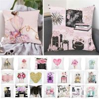 Popular Pink Perfume Bottle Love Heart Pillow Cover Home Fabric Sofa Cushion Cover Cushion Cover Home Decor