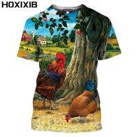 เสื้อยืดไก่สัตว์ของ HOXIXIB เสื้อยืดสำหรับผู้ชายใส่ฤดูร้อนเสื้อยืดคอกลมพิมพ์ลาย3D สำหรับผู้หญิงเสื้อผ้าภาพวาดสีน้ำมันดีไซน์แนวสตรีทวินเทจ