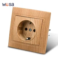 WESA Wood Power Socket 16A EU Standard Electrical Outlet Standard Ground Wall Socket 86mm*86mm Flame Retardant Plastic Panel