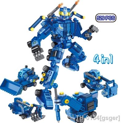 ∈✳ Cidade Engenharia Robô Mech Blocos de Construção para Meninos Super Transformação Escavadeira Bulldozer Montado Tijolos Brinquedos 4 em 1
