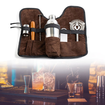 [จัดส่งฟรี] บาร์แบบพกพาบาร์เทนเดอร์กระเป๋าถือผ้าใบ Bartender Kit Roll Bag ชุดเครื่องปั่นค็อกเทลพร้อมกระเป๋าเก็บอุปกรณ์บาร์