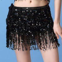 17 Colors Women Bellydance Clothing Accessories Tassel Belts 4 Rows Strips Rectangle Belly Dance Hip Scarf Sequins Fringes Belt