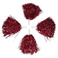 96Pcs Cheerleading Pom Poms Metallic Foil Cheer Pom Poms with Plastic Handle for Adults Kids Cheerleaders Party Red