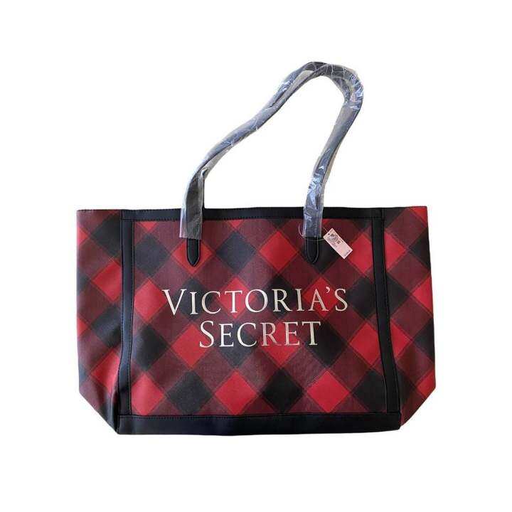 Victoria’s Secret Tote Bag Black Friday 2021 Tote Duffle Bag Red Black Plaid NWT AUTHENTIC