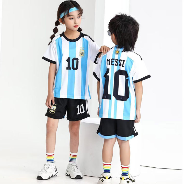 amila-เสื้อบอล-argentina-home-no-10-messi-เสื้อฟุตบอลทีมชาติเสื้อฟุตบอลเด็กพิมพ์ดิจิตอล-เสื้อฟุตบอลโลกเด็ก