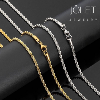 jolet สร้อยคอลายเกลียวโซ่ หนา 3 mm สีเงิน และ สีทอง สแตนเลสแท้ โดนน้ำหอม อาบน้ำ ออกกำลังกาย ลงทะเลได้ ไม่ลอก ไม่ดำ