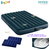 Intex  ที่นอนเป่าลม 5 ฟุต (ควีน) 1.52x2.03x0.25 ม. ดูรา-บีม ไฟเบอร์-เทค  โครงสร้างใหม่ นอนสบายขึ้น  สีเขียวมิดไนท์ รุ่น 64734 + หมอน 2 ใบ