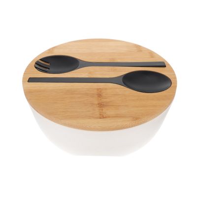 Bamboo Fiber Salad Bowl Set - Mixing Bowls Solid Bamboo Salad Wooden Bowl with Bamboo Lid Spoon for Home