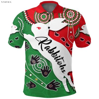 Rabbitohs Anzac Day Indigenous 3D Full Printed Men Women 2 Thin Polo Shirt Collar Short Sleeve Street Wear Casual Tee