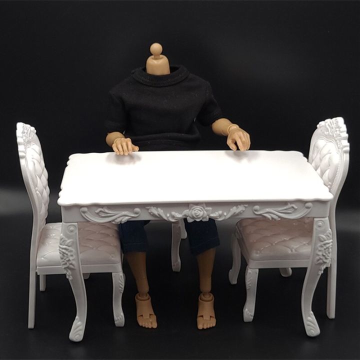 1-6-dollhouse-miniature-เฟอร์นิเจอร์ไม้สีขาวโต๊ะรับประทานอาหารเก้าอี้ชุดจำลอง-dollhouse-อุปกรณ์เสริมตกแต่ง
