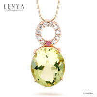 Lenya Jewelry  จี้เลมอนควอซ์ (Lemon Quartz) ประดับด้วยทับทิมสีชมพู(Ruby) และ คิวบิกเซอร์โคเนีย (Cubic Zirconia) ตัวเรือนเงินแท้ 925 ชุบพิ้งค์โกลด์