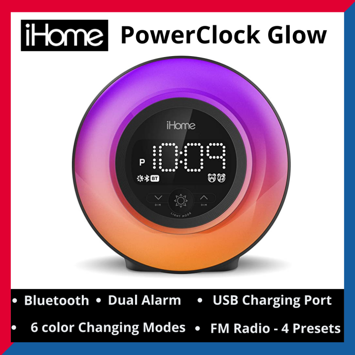 iHome PowerClock Glow iBT295 Bed side Table Alarm Clock Bluetooth