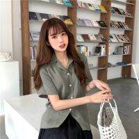 Free Shipping xiaozhainv ins Casual fashion blouse loose office short sleeve shirt ootd